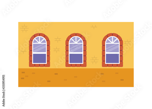 Isolated windows outside yellow building vector design