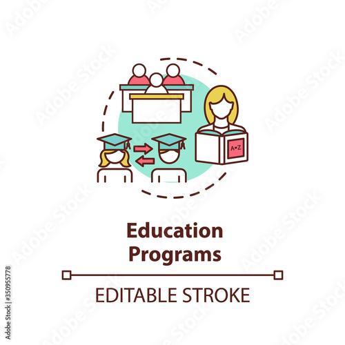 Educational programs concept icon. Learning process. Academic degree. University students exchange program idea thin line illustration. Vector isolated outline RGB color drawing. Editable stroke