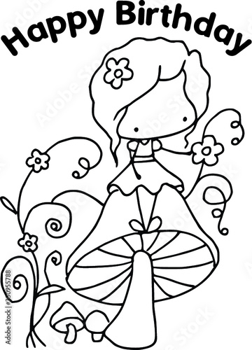 cartoon cute girl happy birthday card 