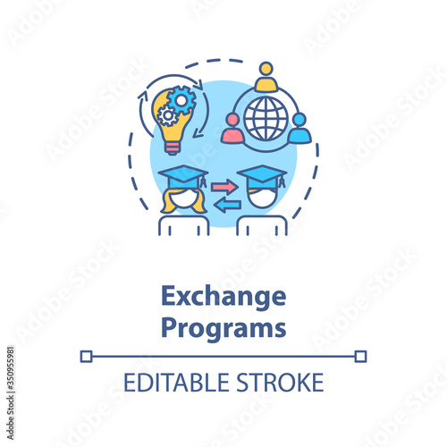 Exchange programs concept icon. International education. University students language exchange idea thin line illustration. Vector isolated outline RGB color drawing. Editable stroke