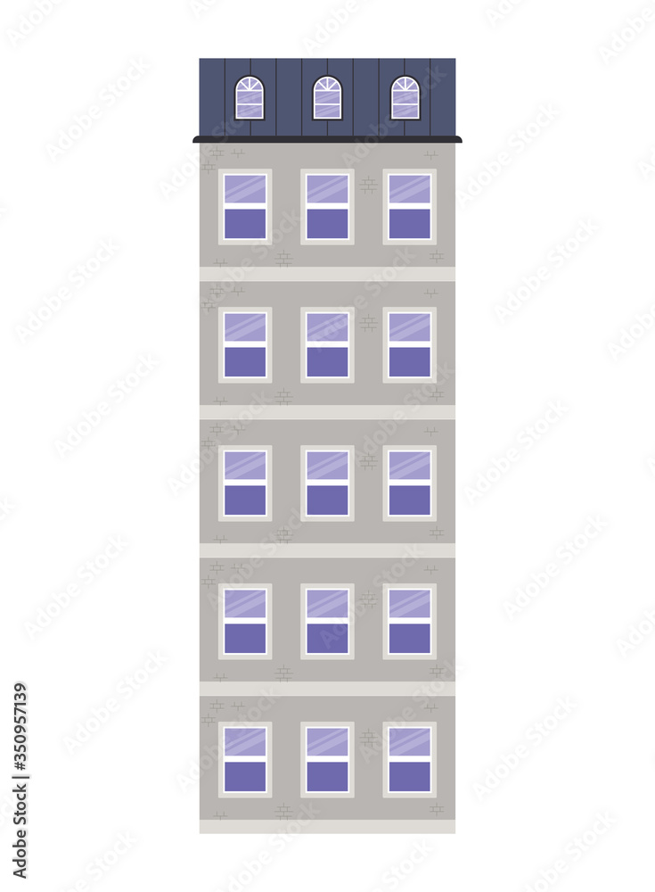 Isolated windows outside gray building vector design