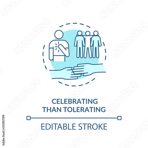 Celebrating than tolerating turquoise concept icon. Multinational inclusive community. Cultural diversity idea thin line illustration. Vector isolated outline RGB color drawing. Editable stroke