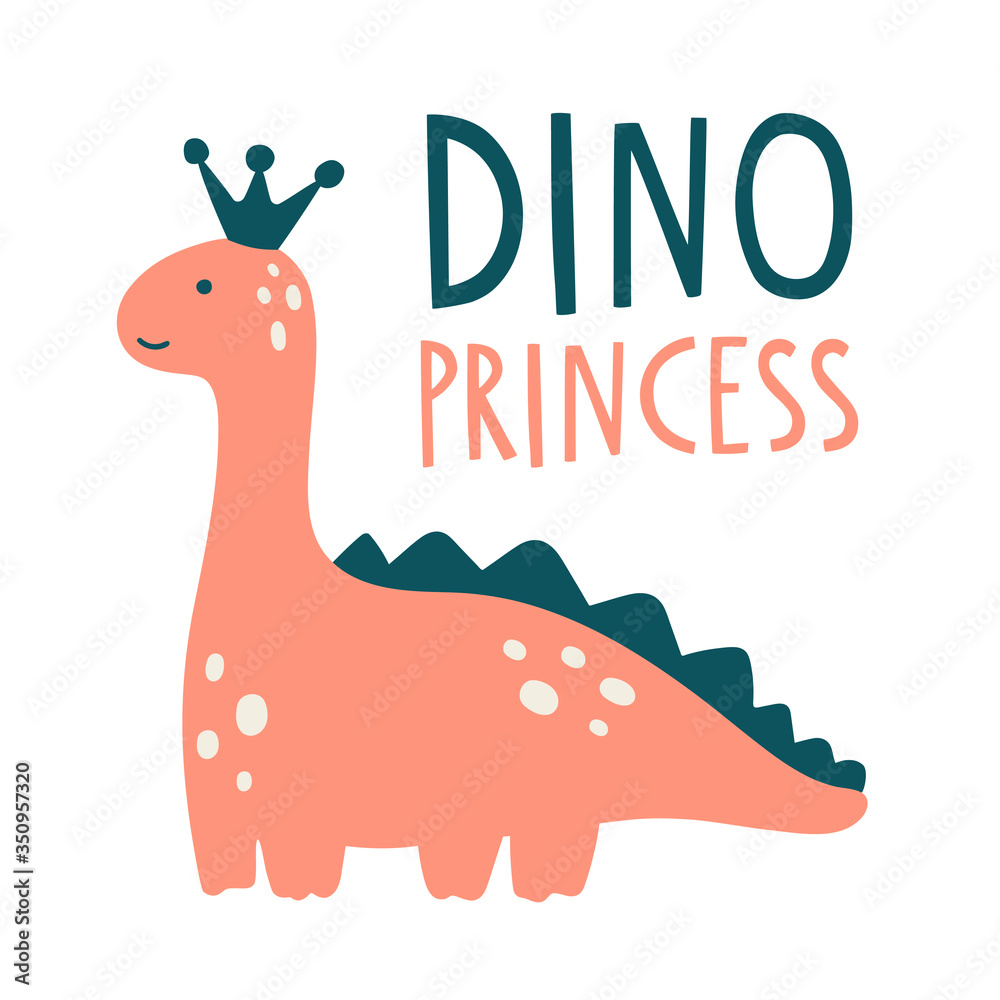 Cute pink dinosaur vector illustration with text lettering Cute pink dinosaur vector illustration with text lettering