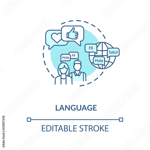 Language turquoise concept icon. Chat with native speaker. Translate speech. Cultural diversity idea thin line illustration. Vector isolated outline RGB color drawing. Editable stroke