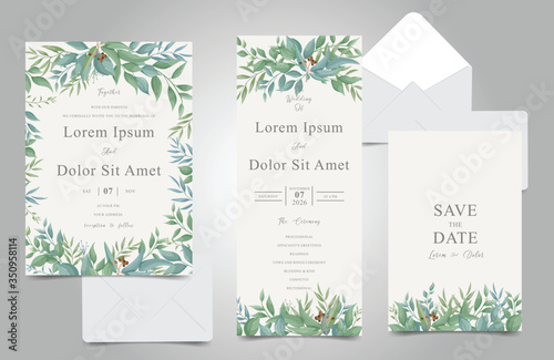 Greenery Wedding invitation cards bundle template