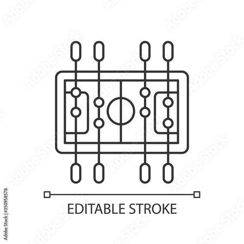 Table soccer pixel perfect linear icon. Traditional friendly party recreational activity thin line customizable illustration. Contour symbol. Vector isolated outline drawing. Editable stroke