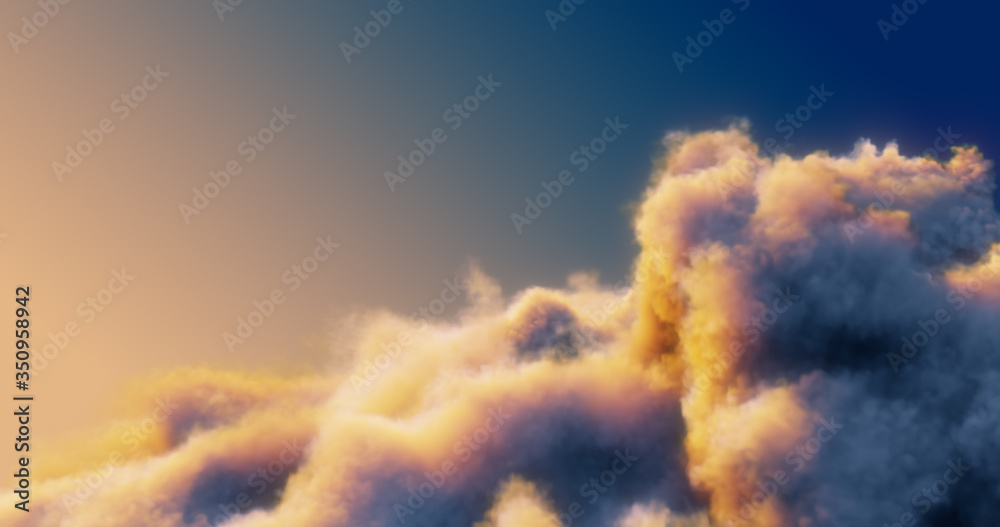 Sunset Clouds, dense, thick smoke, vapor, steam on background perfect for compositing into your shots. smoke clouds. 3D render	