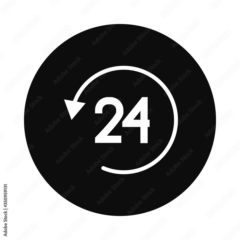 24 hours service symbol and arrow icon, block style 24 hours service symbol and arrow icon, block style