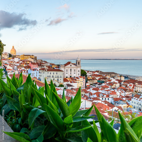 Lisbon colorful houses and red orange rooftops