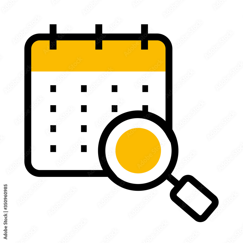 calendar and magnifying glass icon, half line half color style calendar and magnifying glass icon, half line half color style