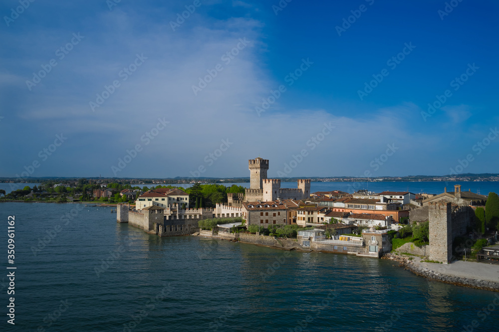 Aerial view of the historic city of Sirmione Lake Garda Italy