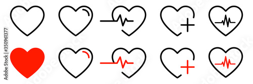 Heart icons isolated vector signs. Collection of vector heartbeats signs or linear icons. Cardiogram heart concept. EPS 10