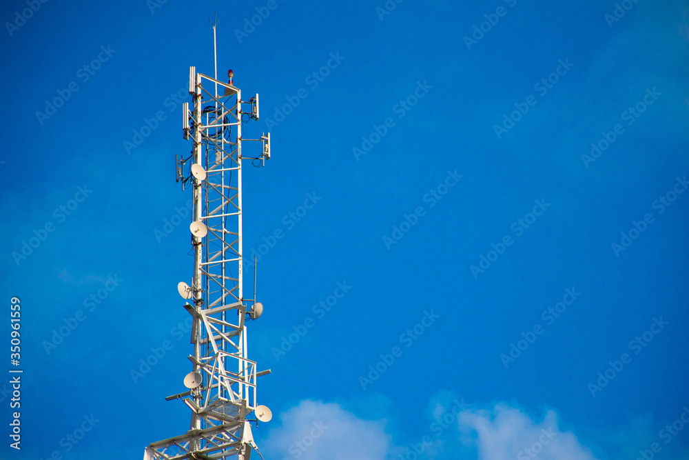 Telecommunication tower of 4G and 5G cellular. Antenna transmission communication. Cell phone signal base station. Telecommunication tower of 4G and 5G cellular. Antenna transmission communication. Cell phone signal base station.