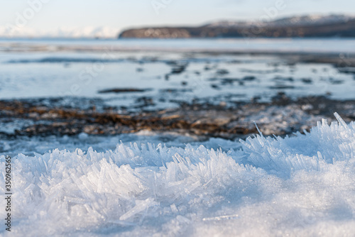 Ice crystals at sea in spring