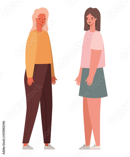 two women avatars vector design