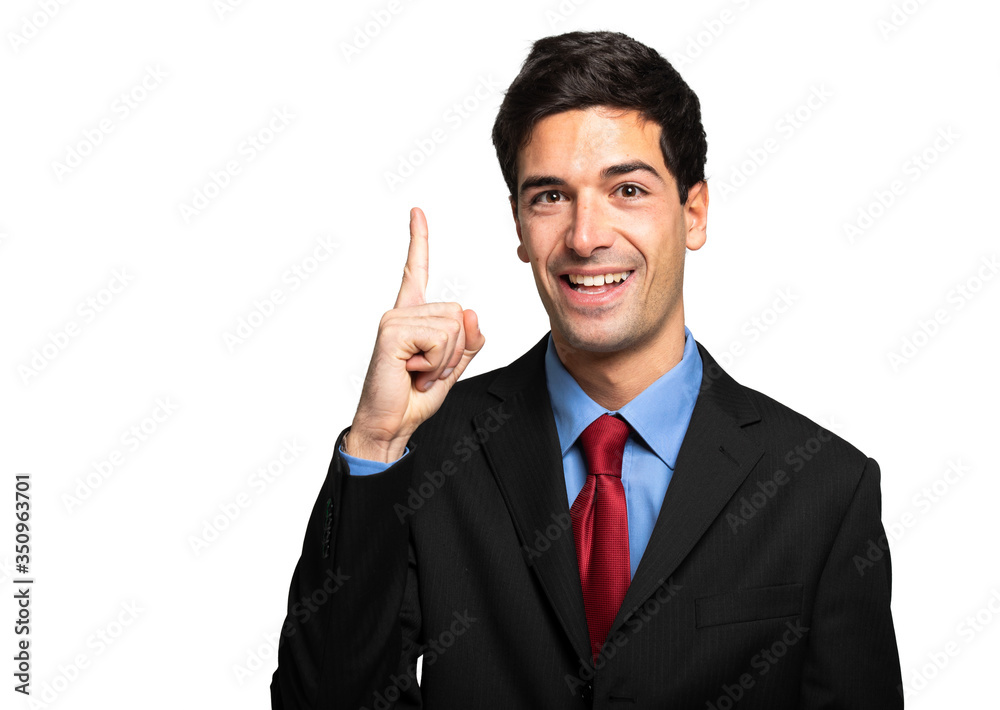 Young businessman having the solution isolated on white Young businessman having the solution isolated on white