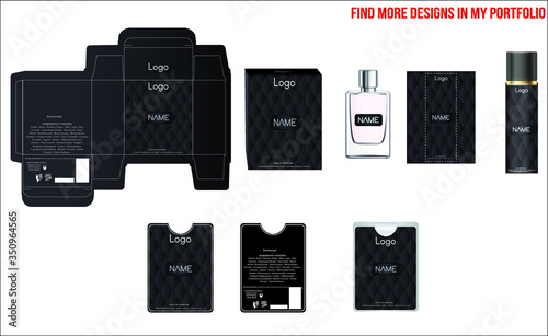 Packaging design, luxury perfume box, pocket perfume and deo design template and mock up box. Illustration vector.