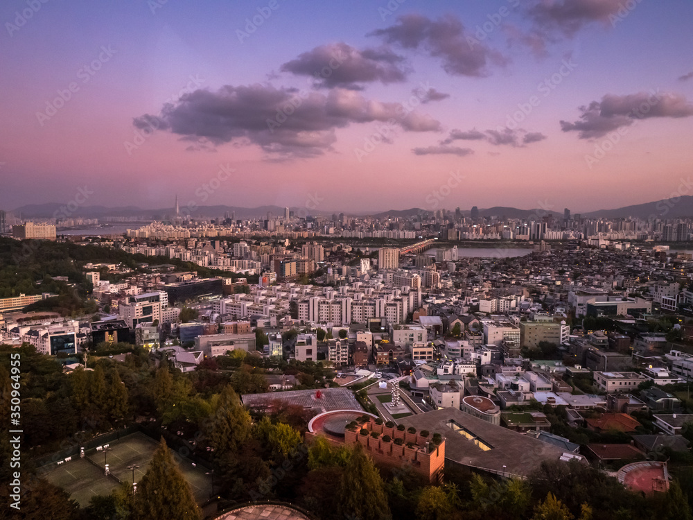 Fototapeta premium Aerial view on sunset in Seoul