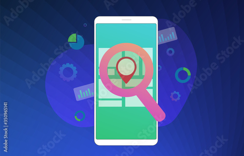 Local SEO flat vector illustration concept. Search Engine Optimization Marketing results based on client geo-positioning and regional. Advertising a local  store through inbound marketing process