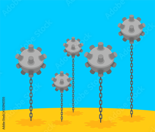 Naval mines underwater bombs floating underwater background