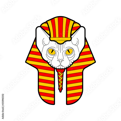 Sphynx cat in Nemes. Pet in Klaft - royal headdress in Ancient Egypt.