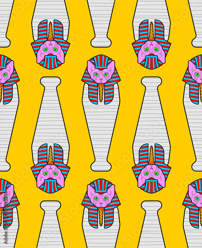 Sphinx cat sarcophagus pattern seamless. Ancient Egyptian animal background