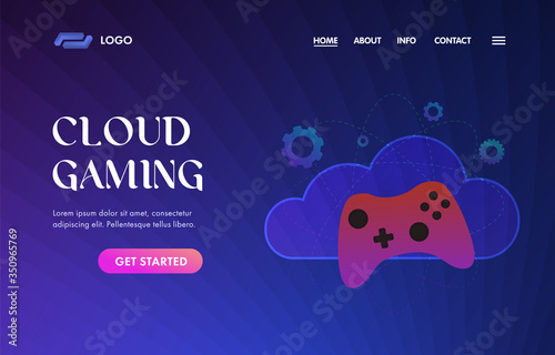 Cloud gaming UI UX vector web template for website header, banner, slider or landing page. Online video gaming on demand that runs games on remote servers and streams directly to a user computer