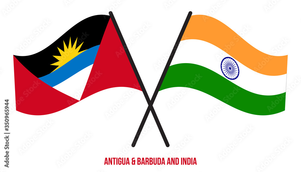 Antigua & Barbuda and India Flags Crossed & Waving Flat Style. Official Proportion. Correct Colors Antigua & Barbuda and India Flags Crossed & Waving Flat Style. Official Proportion. Correct Colors