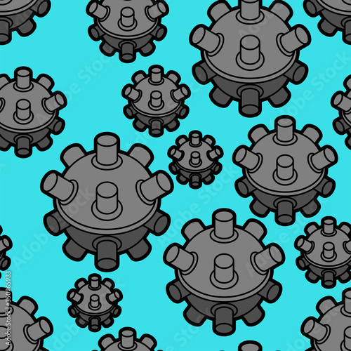 Naval mine pattern seamless. Underwater bomb background. vector texture
