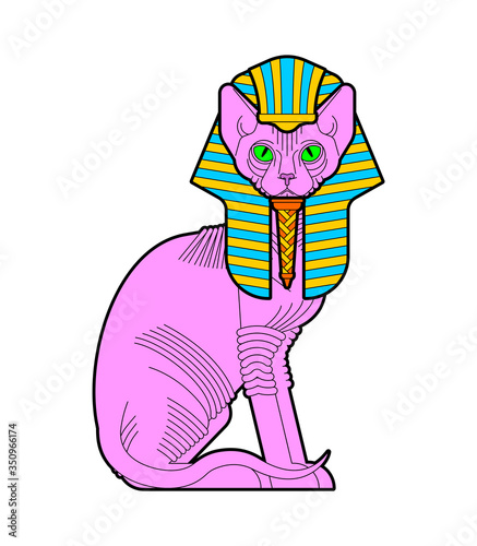 Sphynx cat in Nemes. Pet in Klaft - royal headdress in Ancient Egypt.
