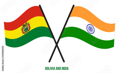 Bolivia and India Flags Crossed And Waving Flat Style. Official Proportion. Correct Colors