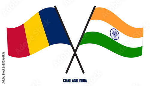 Chad and India Flags Crossed And Waving Flat Style. Official Proportion. Correct Colors
