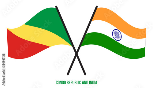 Congo Republic and India Flags Crossed And Waving Flat Style. Official Proportion. Correct Colors