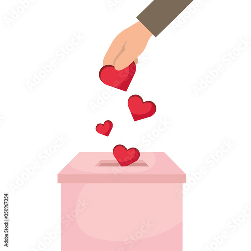 charity donation box with hand insert hearts