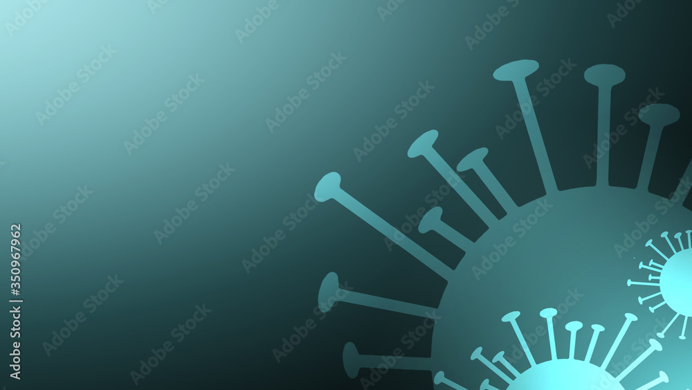 Viruses background. A coronavirus outbreak, a dangerous viral strain under the microscope. 2d virus particles on a blue background. Concept of the coronavirus infection Pandemic (COVID-19), Disease. Viruses background. A coronavirus outbreak, a dangerous viral strain under the microscope. 2d virus particles on a blue background. Concept of the coronavirus infection Pandemic (COVID-19), Disease.