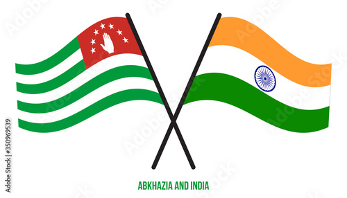 Abkhazia and India Flags Crossed And Waving Flat Style. Official Proportion. Correct Colors