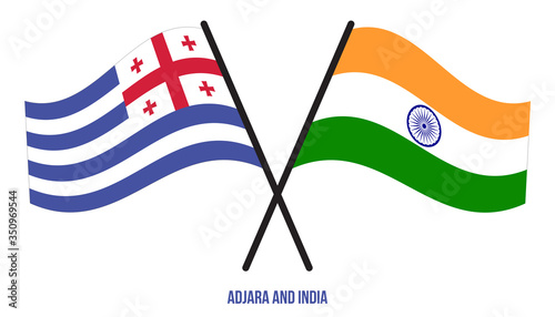 Adjara and India Flags Crossed And Waving Flat Style. Official Proportion. Correct Colors