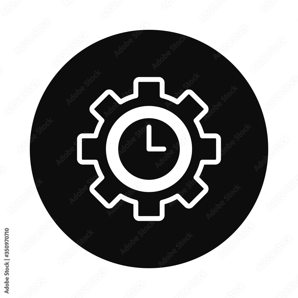 clock in gear shape icon, block style clock in gear shape icon, block style