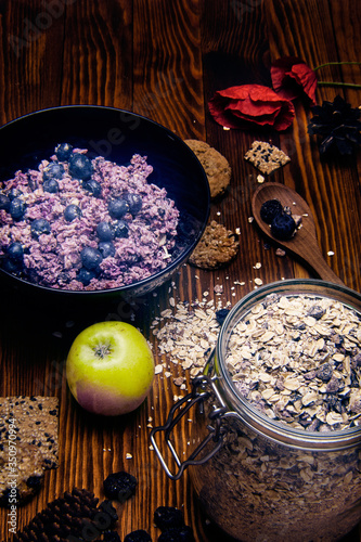 Oatmeal with dried fruit in a mason jar - cereal - overnight oat