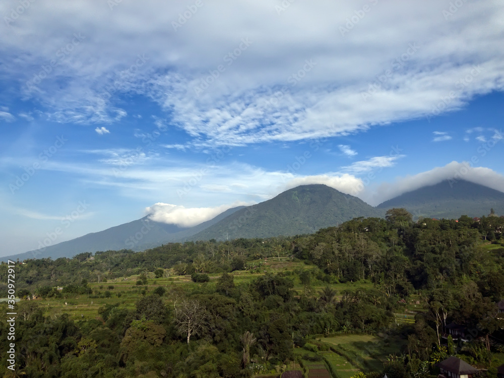View of the tropical nature and mountains. Baturiti Tabanan, Bali..