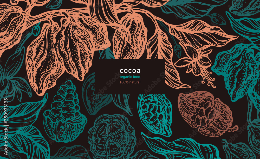 Cocoa background. Vector art design Tropical plant Stock Vector | Adobe ...