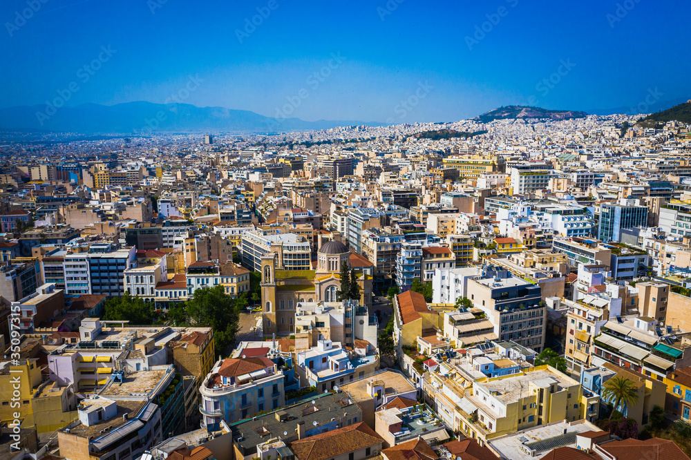 Aerial view of Athens, landscape of city center, modern building od Athens, Greece