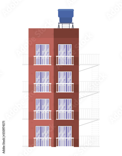 Fototapeta Isolated windows with balconies outside brown building vector design
