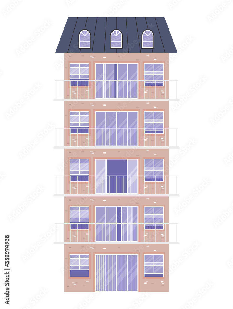 Isolated windows with balcony outside light brown building vector design