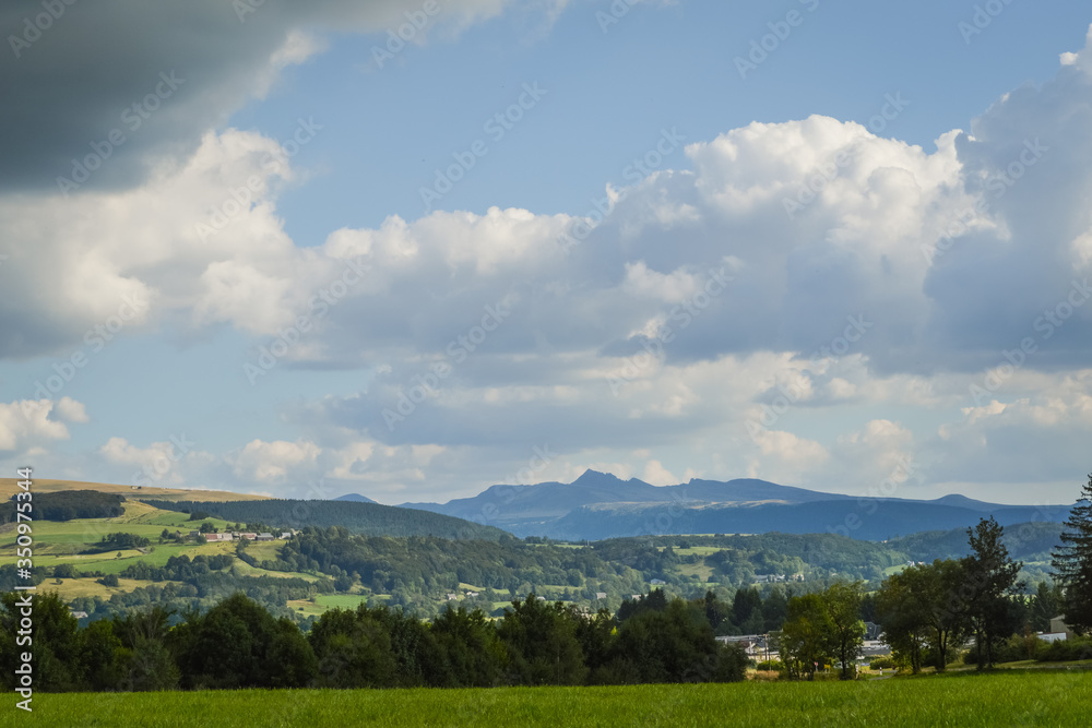 Obraz premium Beautiful landscape in Auvergne regional area. Puy de Dome - the heart of the Massif Central, Auvergne-Rhone-Alpes, France.