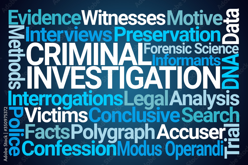 Criminal Investigation Word Cloud on Blue Background
