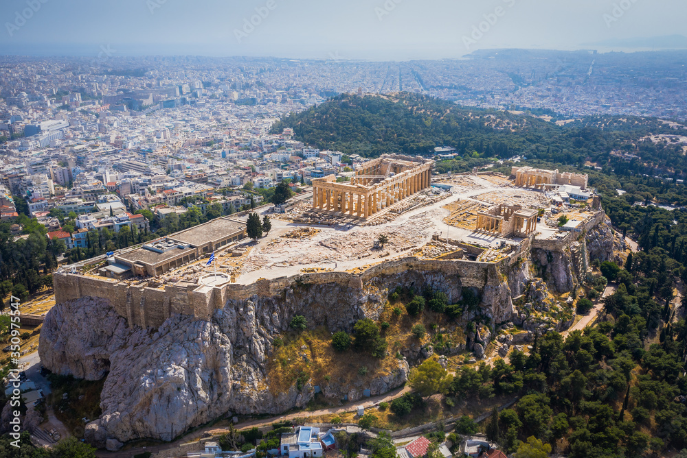 Aerial view of Acropolis of Athens, Greece, with the Parthenon Temple