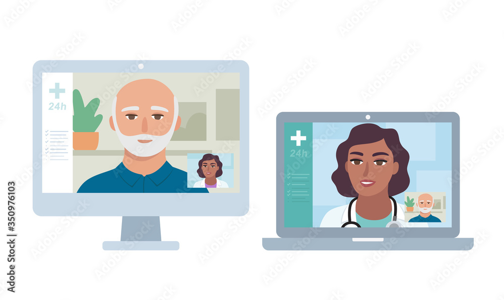 Doctor and patient in online health chat. Online medical service. healthcare service, remote professional consultation. Video call Doctor and patient in online health chat. Online medical service. healthcare service, remote professional consultation. Video call