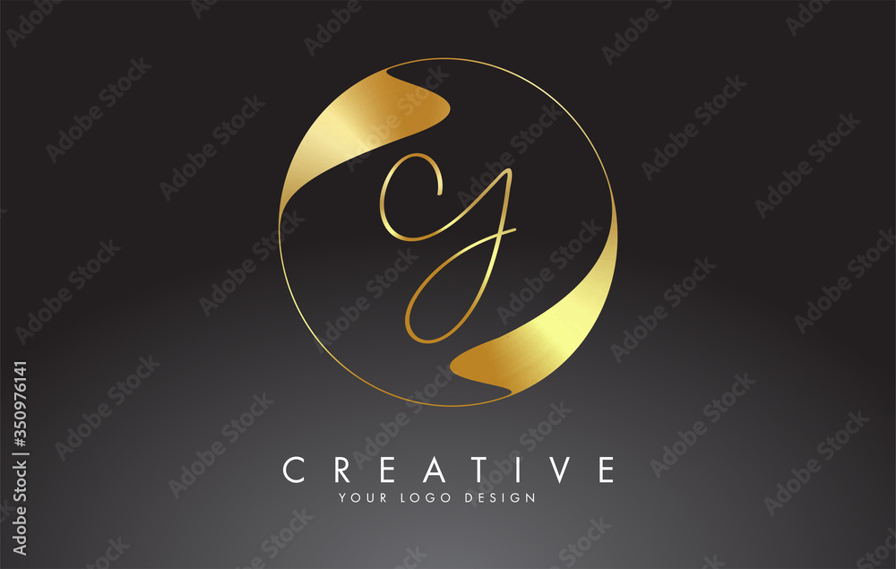 Obraz premium Initial Y handwritten letter logo with golden elegant design and golden wave circle.
