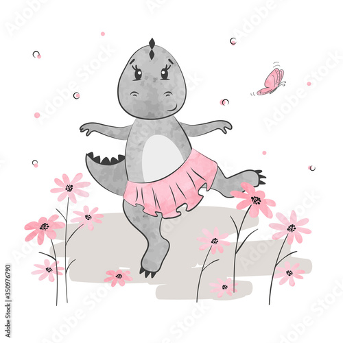 Cartoon baby Dino girl. Vec...